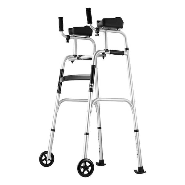 2 in. 1 Folding Walker Removable Armrests, Height Adjustable Foldable Walker 5 in. Solid Wheels, Lightweight Aluminum