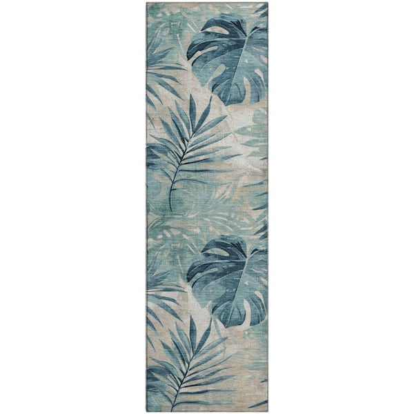Mayfield Premium Machine Washable Abstract AMF1886 Teal 2 ft. 3 in. x 7 ft. 6 in. Runner Rug
