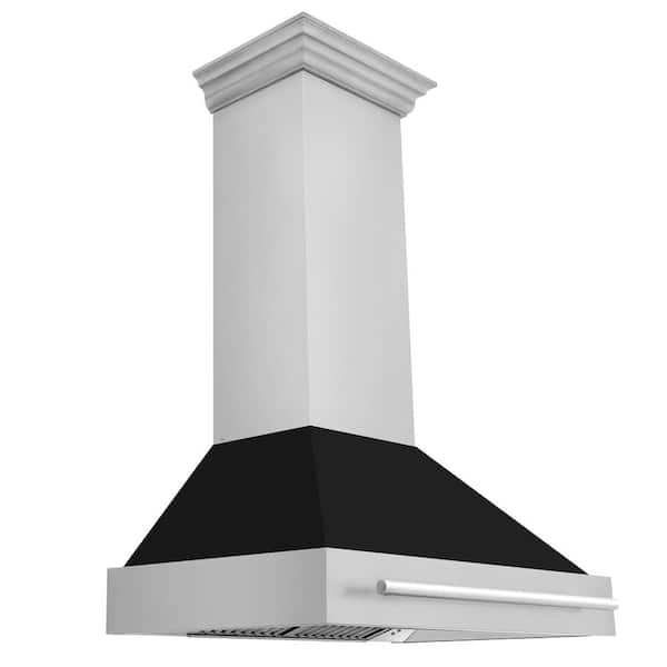ZLINE Kitchen and Bath 36 in. 400 CFM Ducted Vent Wall Mount Range Hood with Black Matte Shell in Stainless Steel