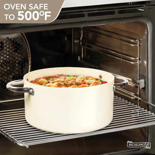 Ceramic Stock Pot with Lid, 5 qt. Nonstick Cooking Pot, Cream