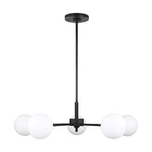 Tallis 5-Light Midnight Black Transitional Dimmable Indoor/Outdoor Chandelier with Etched Opal Glass Shades