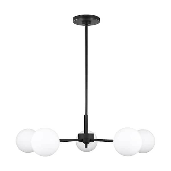 Generation Lighting Tallis 5-Light Midnight Black Transitional Dimmable Indoor/Outdoor Chandelier with Etched Opal Glass Shades