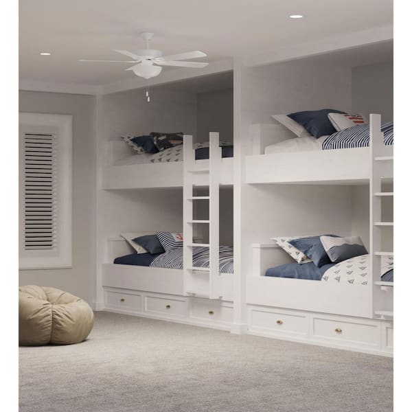 AirPro 52 in. Indoor White Transitional Ceiling Fan with Antique Wood Finish Blades Downrod Mount Included