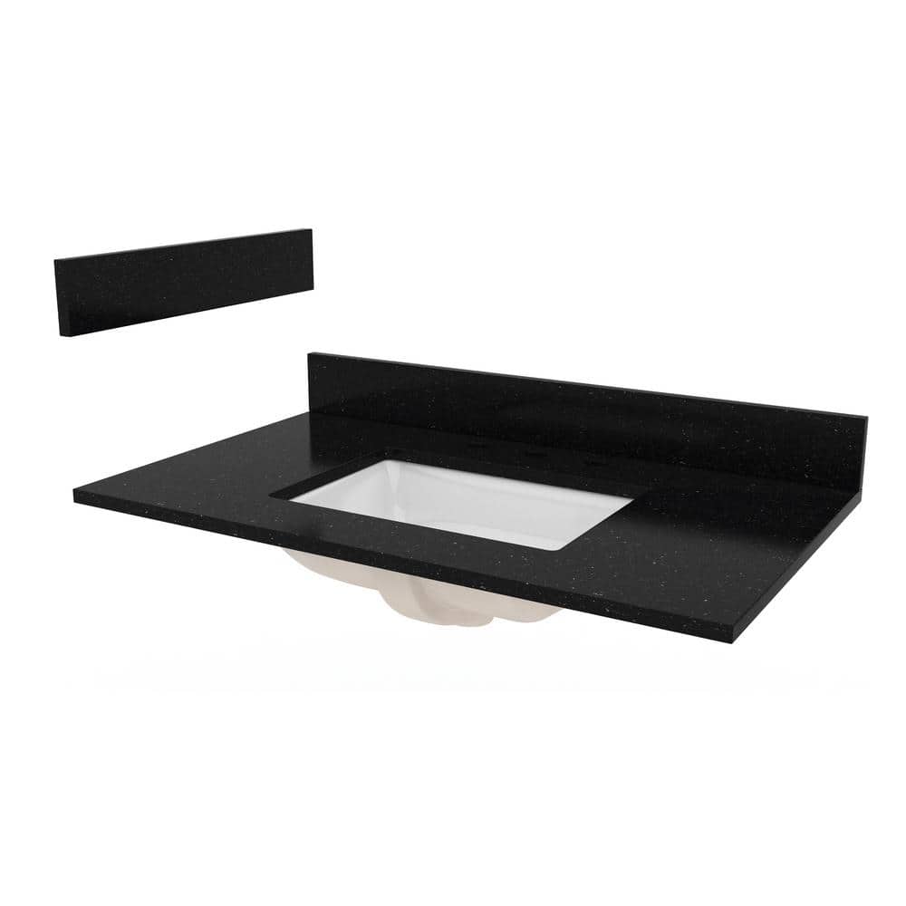 Foremost 37 in. W Granite Vanity Top in Black Galaxy with White sink