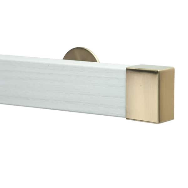 Art Decor Kontur Wood 106 in. Non-Adjustable Single Traverse Window Curtain Rod Set in Winter with Vintage Brass Endcap