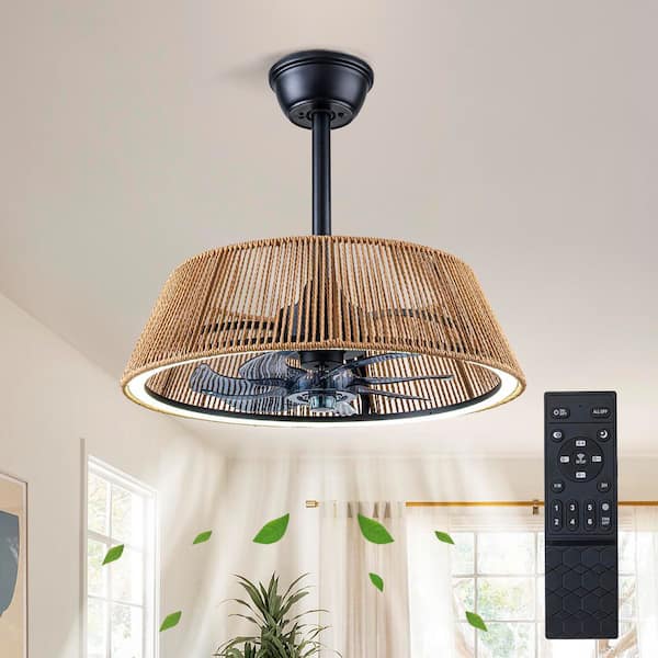 Bullard 21 in. Black and Rattan Drum Caged Integrated LED Downrod Mount Ceiling Fan with Remote Included