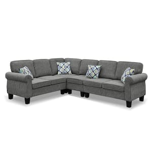 106 in. L-Shape Sectional Sofa Reversible Chaise with Plastic Legs and Pillows, Dark Gray