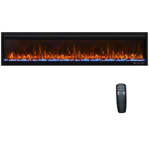 78 in. Linear Electric Fireplace Insert, Wall Mounted with 13 Flame Colors, 1500W, Remote Control, Thermostat in Black