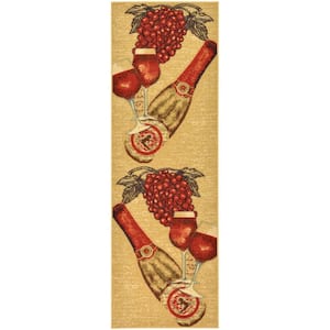 Siesta Kitchen Collection Non-Slip Rubberback Wine 2x5 Kitchen Rug, 1 ft. 8 in. x 4 ft. 11 in., Beige/Red Wine