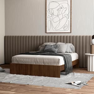 Walnut Wood Frame Queen Size Platform Bed