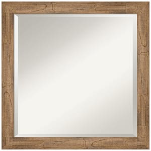 Owl Brown Narrow 23.5 in. x 23.5 in. Beveled Square Wood Framed Bathroom Wall Mirror in Brown