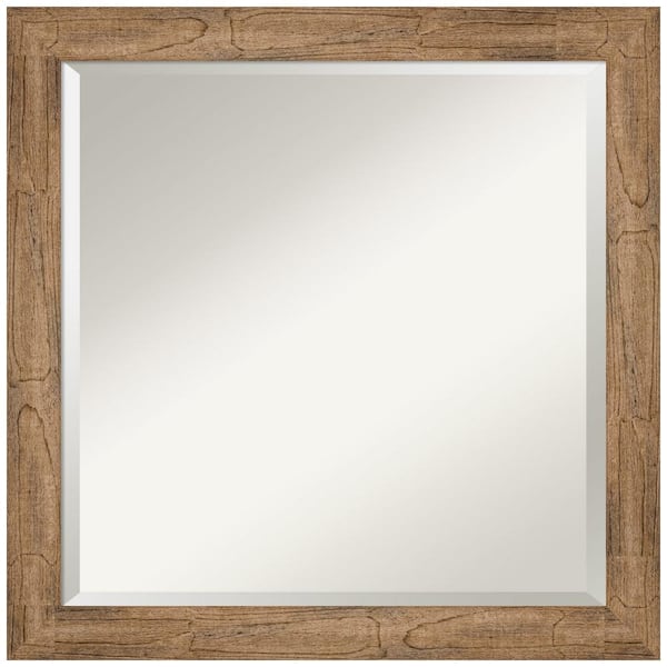 Amanti Art Owl Brown Narrow 23.5 in. x 23.5 in. Beveled Square Wood Framed Bathroom Wall Mirror in Brown