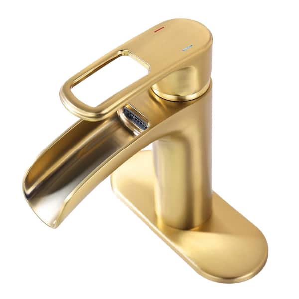 Lukvuzo Single Handle Single Hole Bathroom Faucet with Pop Up Drain in Gold