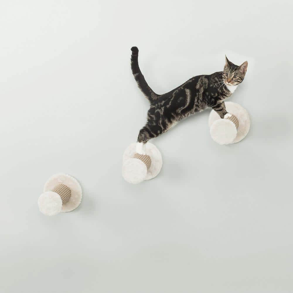Light Gray and Brown Sisal Wall Mount Cat Climbing Steps