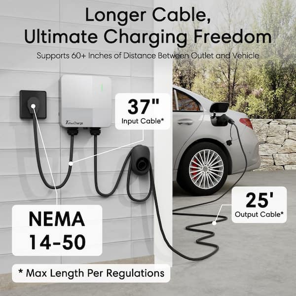 240-Volt Electric Vehicle Charging Station with NEMA 14-50 Plug, Wi-Fi & App Control for-22°F to 122°F Indoor/Outdoor