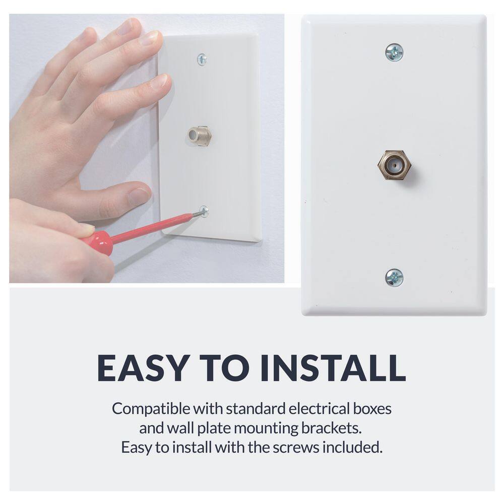 White ABS Plastic Single-Gang Coaxial Cable Wall Plate Set