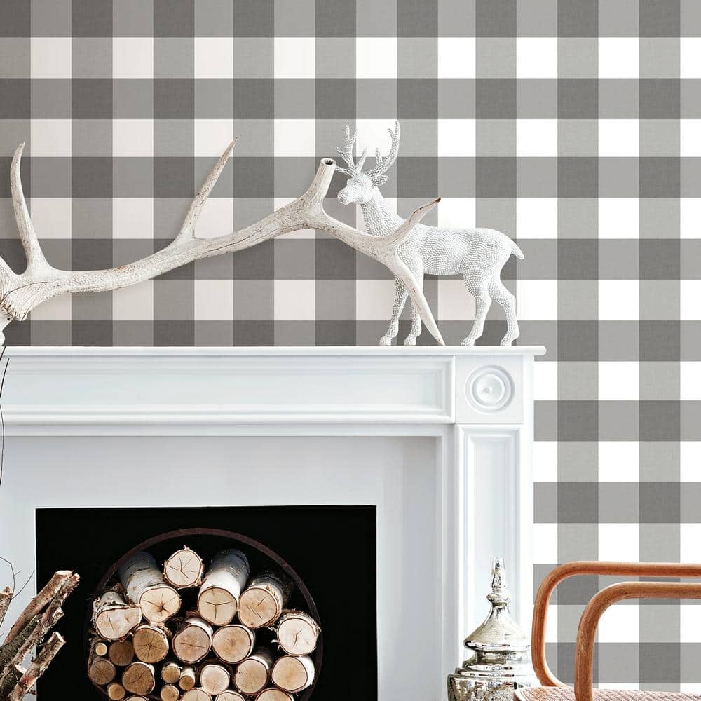 Gray and White Plaid Self-Adhesive Wallpaper Roll