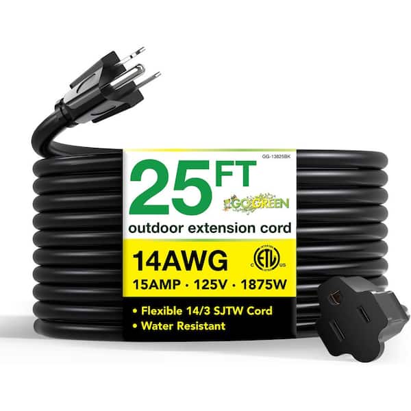 25 ft. 14/3 SJTW Outdoor Extension Cord, Black