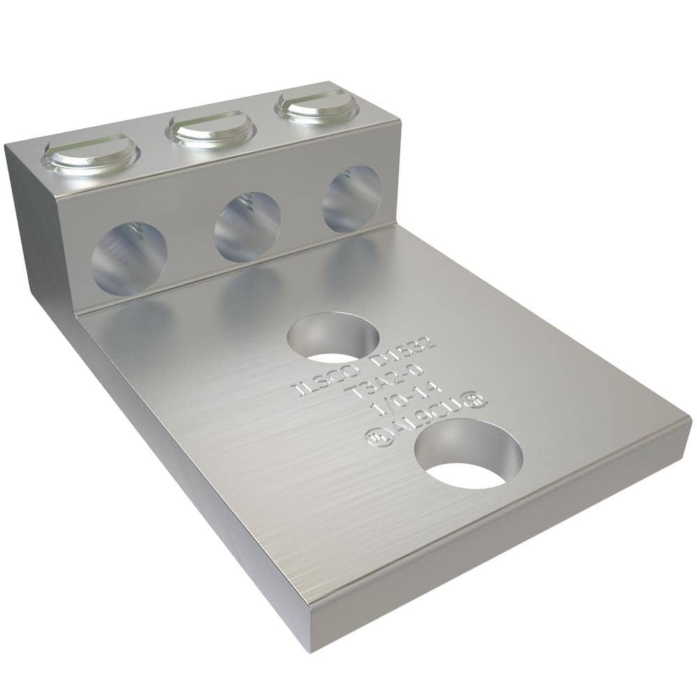 ILSCO Aluminum Mechanical Lug Connector, Conductor Range 1/0-14, 3 Ports, 2 Holes, 3/8 in. Bolt Size, Tin Plated -  T3A2-0-EC