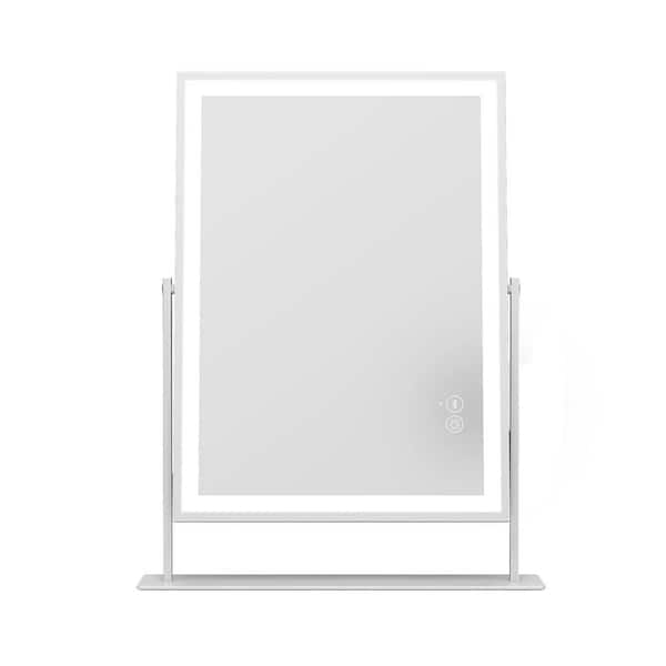 14.5 in. W x 18.5 in. H Tabletop Rectangular Framed Adjustable Brightness Smart Touch Bedroom Makeup Mirror White