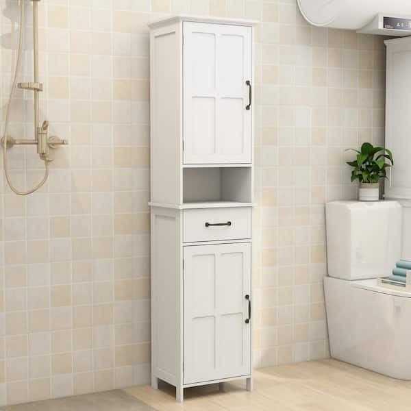 15.74 in. W x 11.8 in. D x 64.96 in. H White Free Standing Linen Cabinet with Doors and Drawer