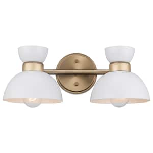 Azaria 16 in. 2-Light White and Gold Bathroom Vanity Light Fixture with Metal Dome Shades