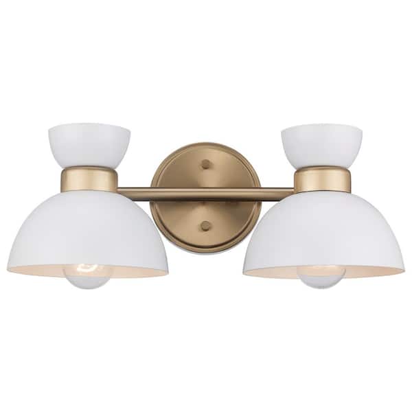Bel Air Lighting Azaria 16 in. 2-Light White and Gold Bathroom Vanity Light Fixture with Metal Dome Shades