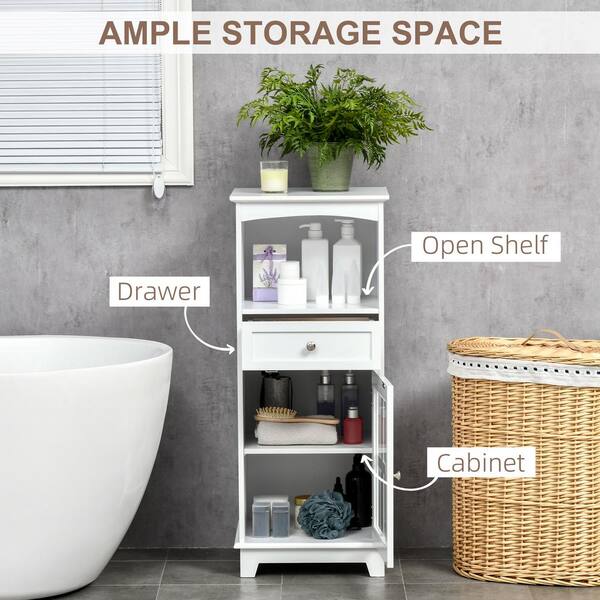 kleankin Short Bathroom Storage Cabinet, Cabinet Organizer with 1 Drawer  and Adjustable Shelf for Living Room, White 