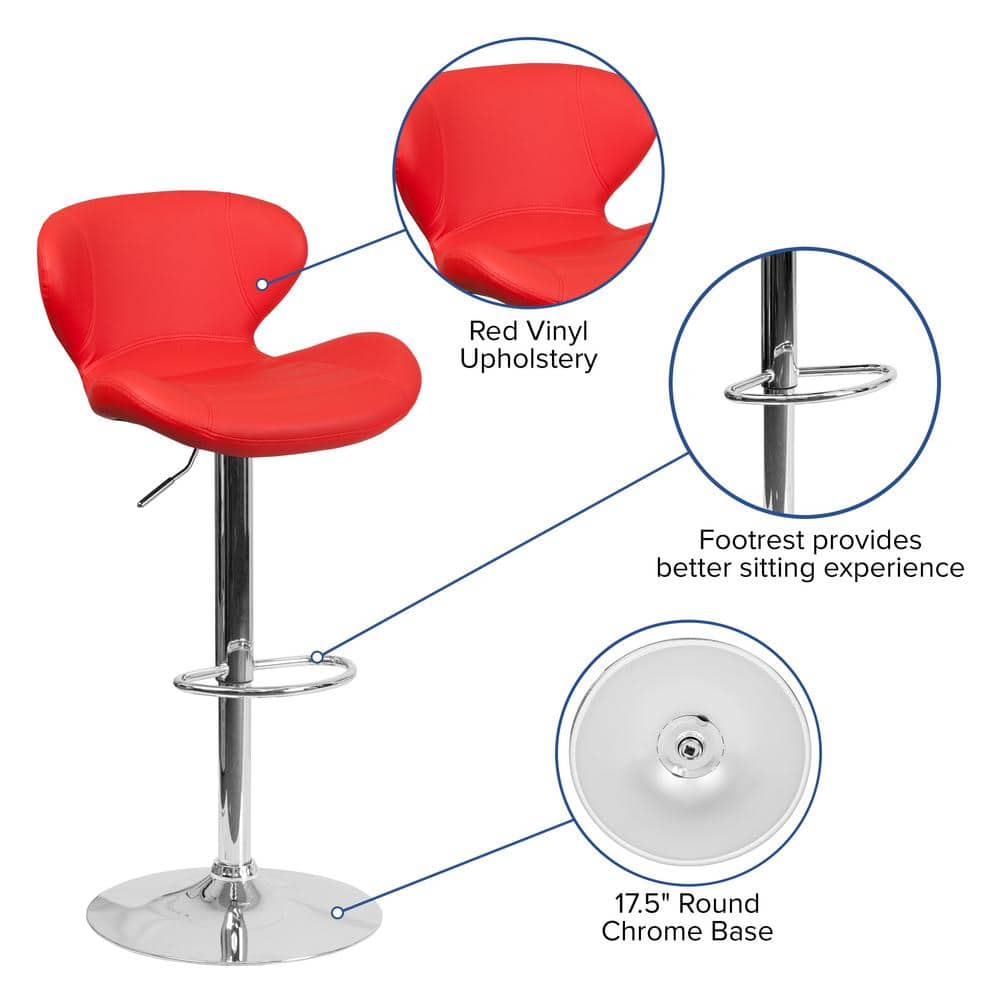 Contemporary Red Vinyl Swivel Barstool with Chrome Base