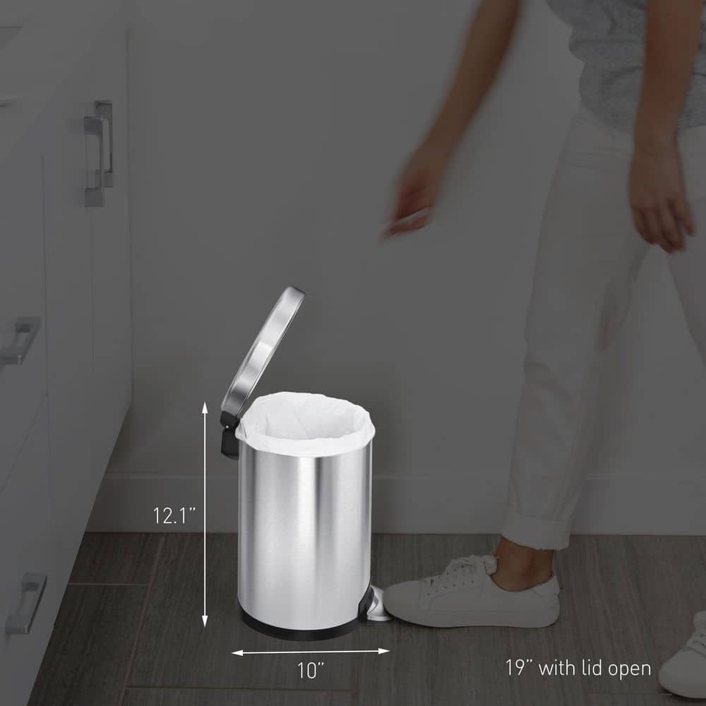 Polished Stainless Steel Round Step Trash Can with Pedal, 1.2 Gallon