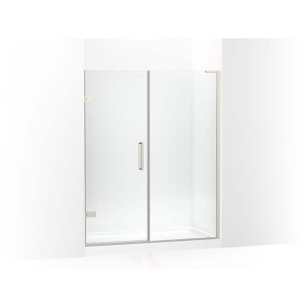 KOHLER Composed 57-58 in. W x 72 in. H Pivot Frameless Shower Door in Anodized Brushed Nickel with 3/8 in. Thick Clear Glass