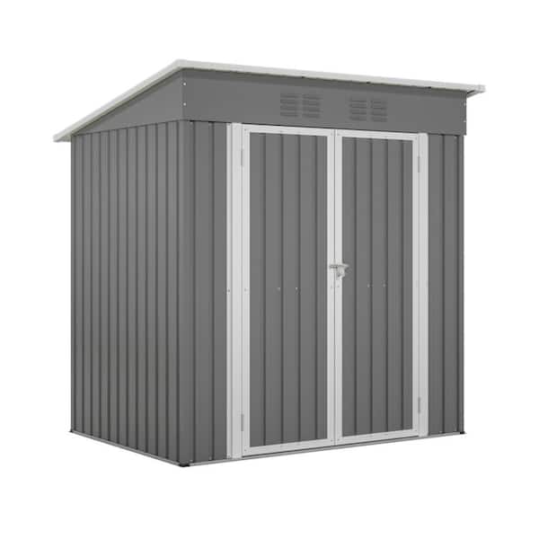 6.0 ft. L x 3.9 ft. W Gray Outdoor Metal Storage Shed with Hinged Doors, Punched Vents, Padlock (23.4 sq. ft.)