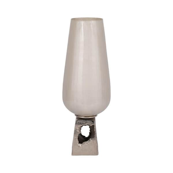 Liv & Skye 19 in. White Glass with Metal Base Decorative Vase