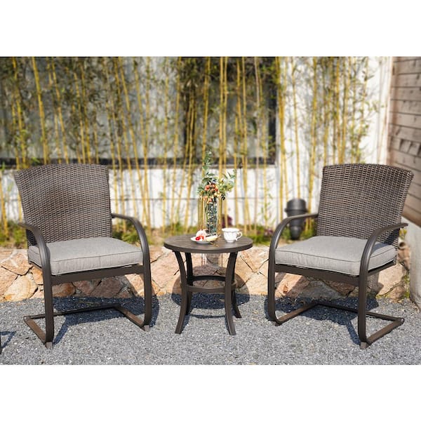 Grand Patio Manchester 3-Piece Wicker Patio Conversation Set with Gray Cushions