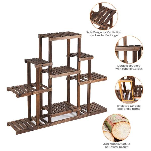 Costway 6-Tier Carbon Baking Wood Outdoor Plant Stand Plant
