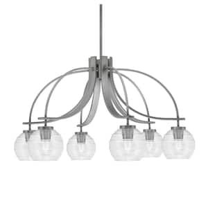 Olympia 17 in. 6-Light Graphite Downlight Chandelier Clear Ribbed Glass Shade
