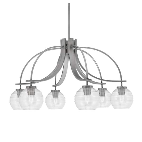 Unbranded Olympia 17 in. 6-Light Graphite Downlight Chandelier Clear Ribbed Glass Shade