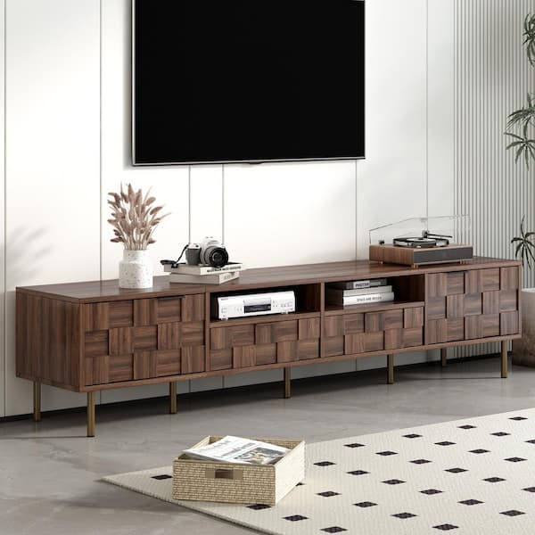 Calista 78.70 in. Dark Brown TV Stand Fits TVs up to 85 in. with Open Shelves, Cabinets and Drawers