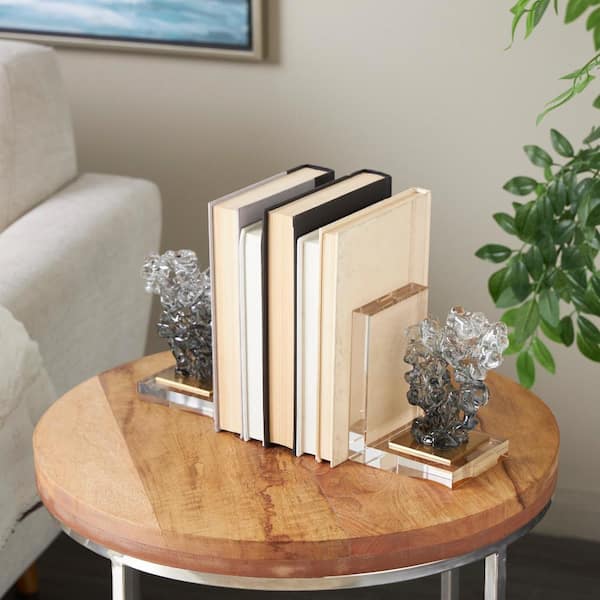 Litton Lane Clear Glass Freeform Bookends with Clear Gold Supports (Set of 2)
