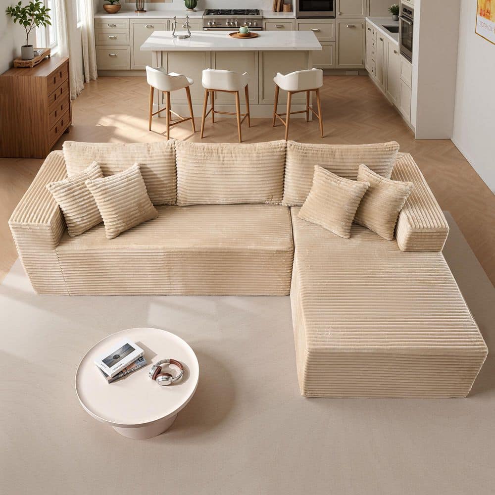 Allwex DIMO 108 in. Wide Arm 2-Piece Modern Plush Corduroy L-Shape