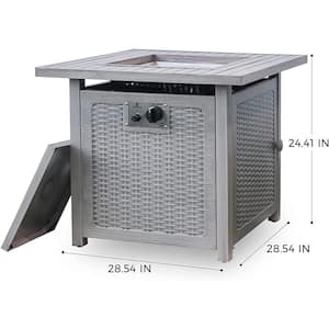28 in. Light Grey Square Steel Metal Gas Fire Pit Table with Burner Cover