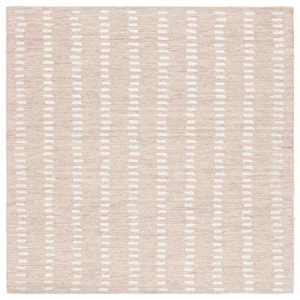 Abstract 7 ft. x 7 ft. Square Beige/Ivory Striped Stone Area Rug
