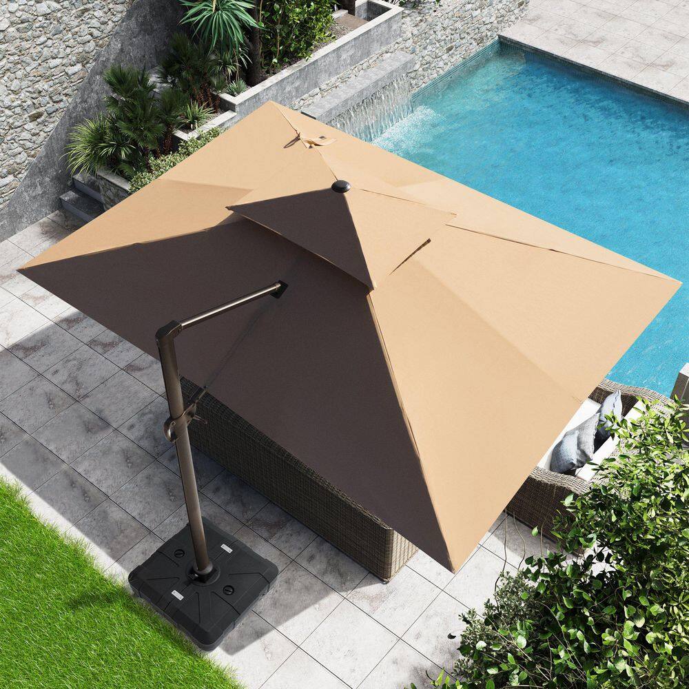 10 ft. x 13 ft. Double Top Cantilever Tilt Patio Umbrella in Tan with HDPE Base Stand price history on PriceWatchPro