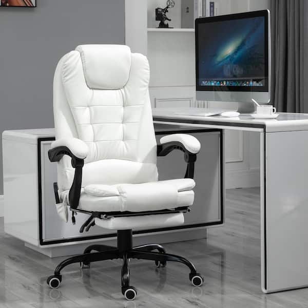 26.5" x 31" x 47.75" White PU Leather Heating Reclining Executive Chair with Arms