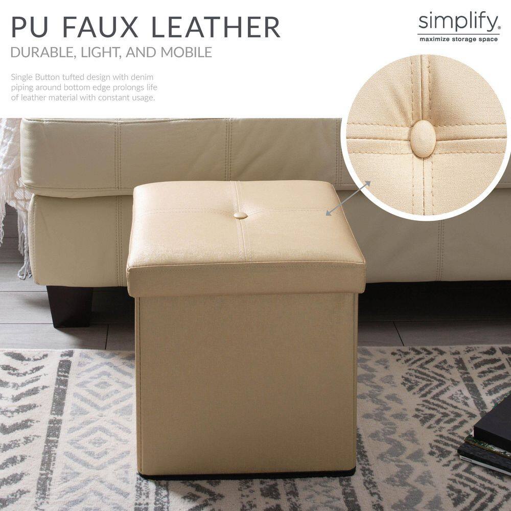 Elegant Gold Faux Leather Folding Storage Ottoman Cube