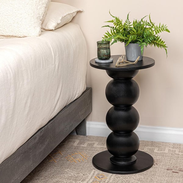 Storied Home 13.78 in. Satin-Gloss Finish Round Mango Wood End Table ...