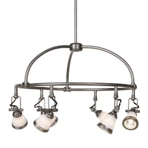 6-Light Antique Pewter Chandelier with Frosted Glass Shades
