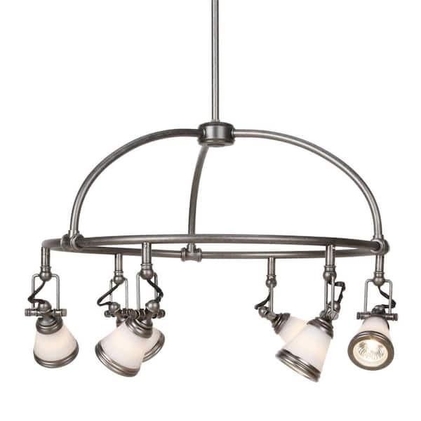 Hampton Bay 6-Light Antique Pewter Chandelier with Frosted Glass Shades