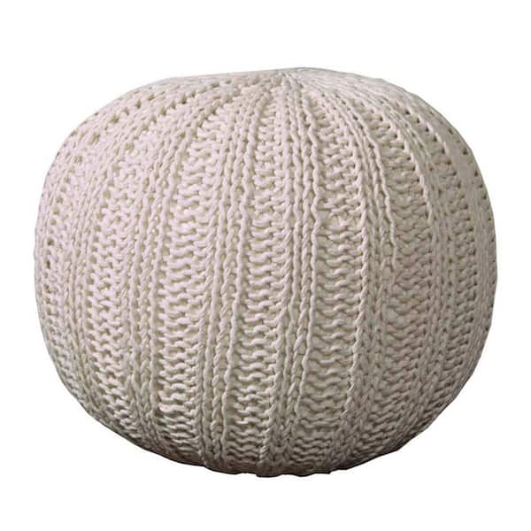 HomeRoots Amelia Beige Cotton Round Accent Ottoman