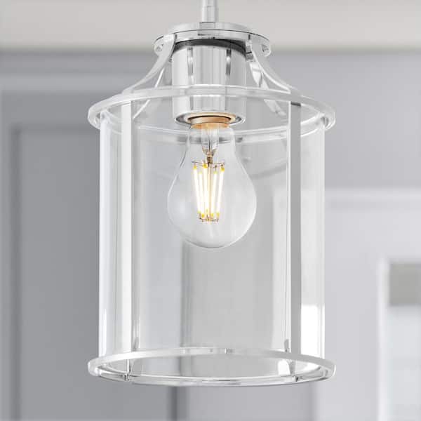 6.54 in. White Metal Lantern with Clear Glass Pendant Light Shade with 2.25 in. Lip Fitter